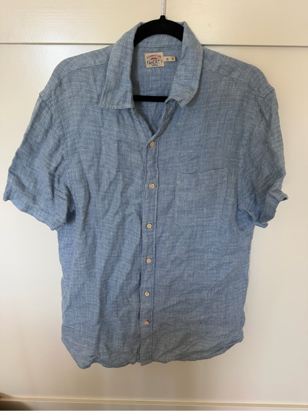 Faherty Light Blue Short Sleeve Button-Down Shirt